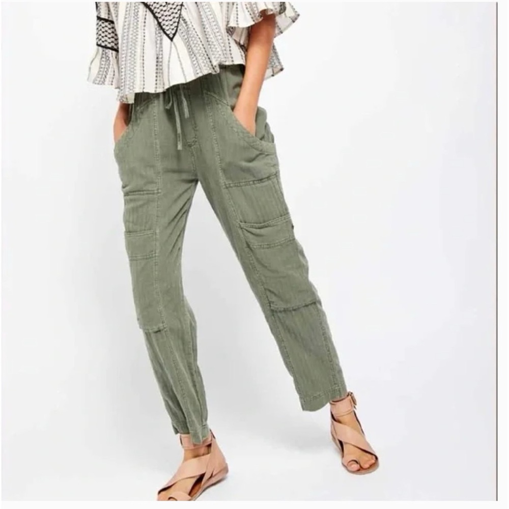 Free People Feeling Good Utility Pull On Pants LINEN COTTON BLEND Sz XS
